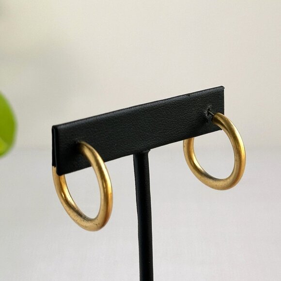 Sterling Silver Brushed Gold Medium Hoop Earrings For Pierced Ears 1" Diameter - Picture 1 of 8